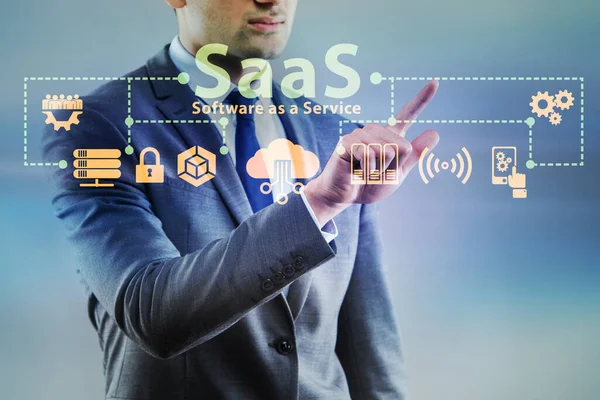 Software como servicio - Concepto SaaS con empresario — Foto de Stock