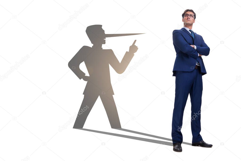 Concept of businessman liar with his shadow