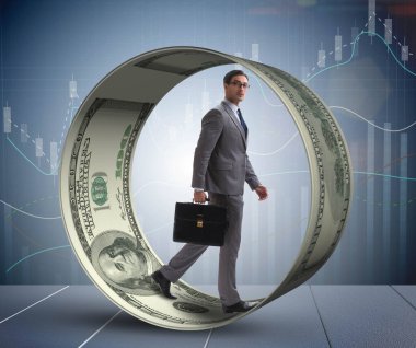 Hamster çarklı bir iş adamı dolarları kovalıyor.