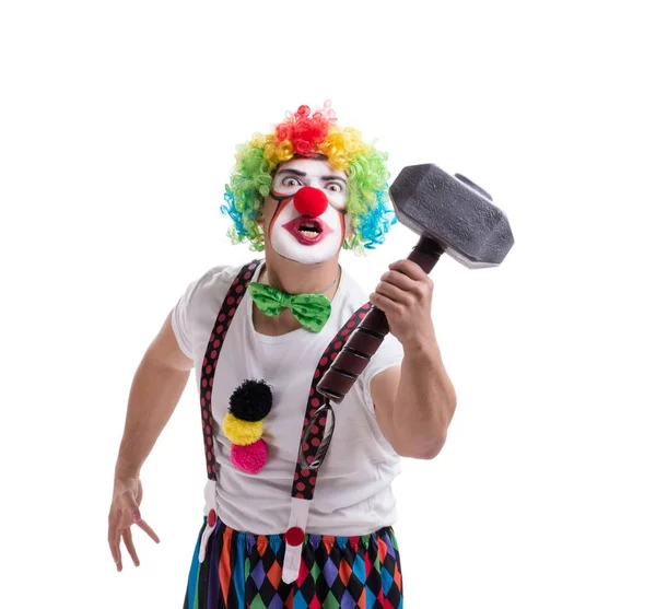 Lustige Clown mit einem Hammer isoliert auf weißem Hintergrund — Stockfoto