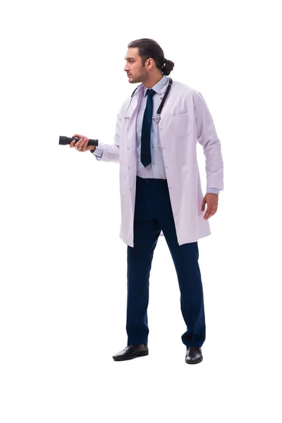 Fiatal férfi orvos izolált fehér — Stock Fotó