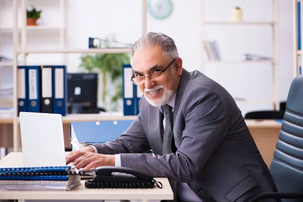 Ancien employé masculin travaillant dans le bureau — Photo