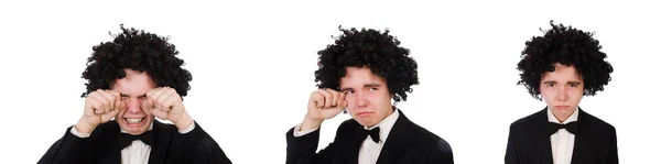 Young man wearing afro wig — Stock Photo, Image