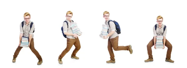 Funny student with stack of books — Stock Photo, Image