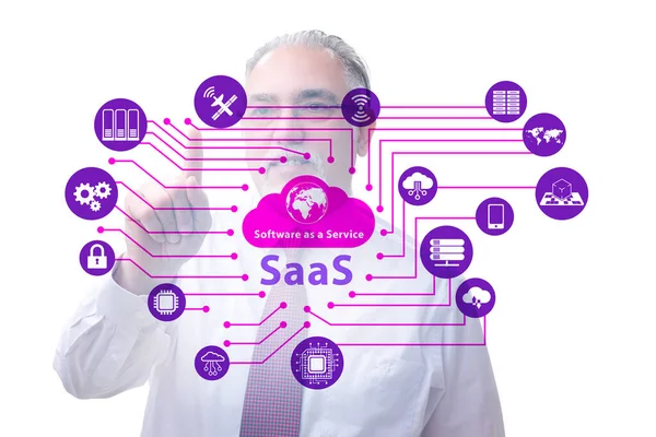 서비스로서의 소프트웨어 - 사업가 와의 SaaS 개념 — 스톡 사진