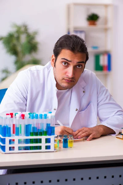 Junger Chemiker arbeitet im Labor — Stockfoto