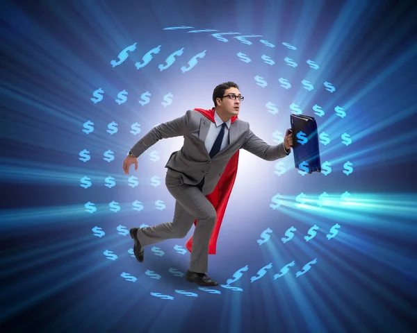 Businessman in hamster wheel chasing dollars — Stock Photo, Image