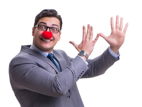 Drôle clown homme d'affaires isolé sur fond blanc — Photo