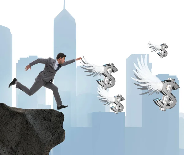 Бізнесмен переслідує ангела доларів у бізнес-концепції — стокове фото