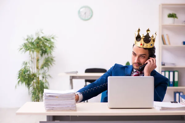 Jeune homme d'affaires roi employé travaillant dans le bureau — Photo