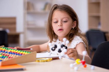 Evde sınava hazırlanan küçük kız.