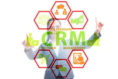 İş kadınıyla CRM custromer ilişki yönetimi kavramı