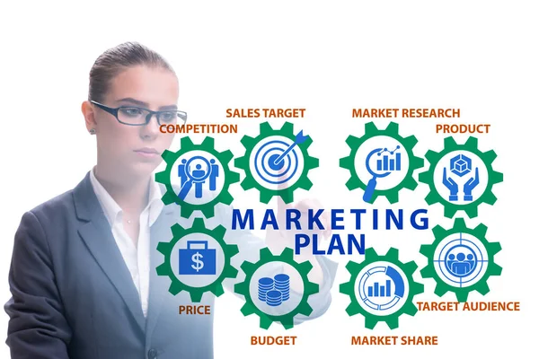 Marketing plan concept illustratie met zakenvrouw — Stockfoto