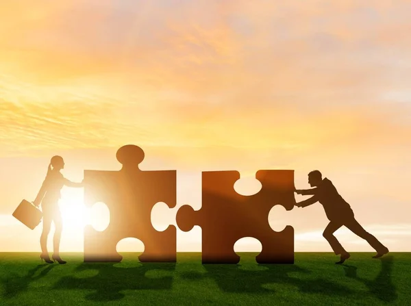 Zakelijke metafoor van teamwork met legpuzzel — Stockfoto