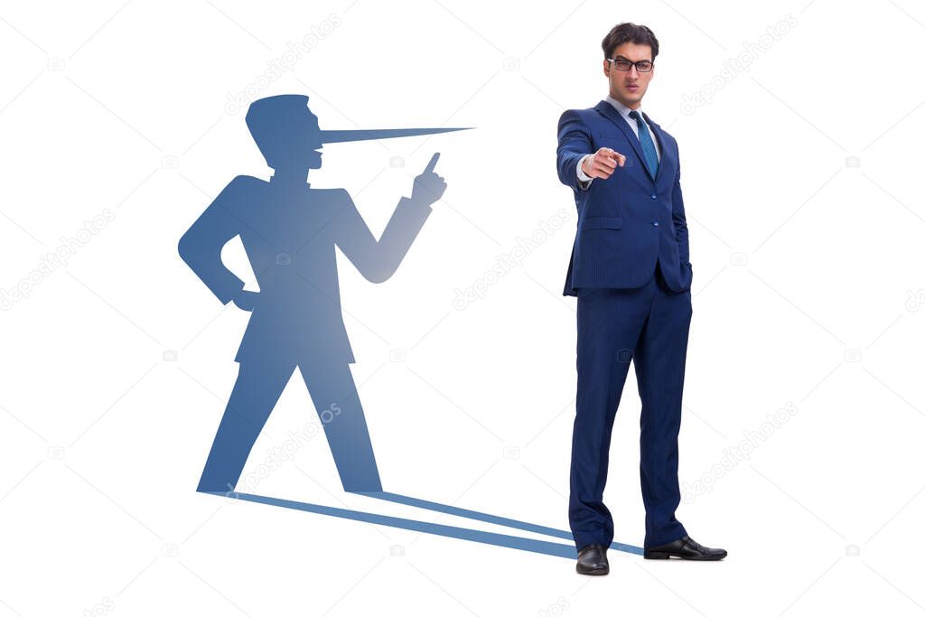 Concept of businessman liar with his shadow