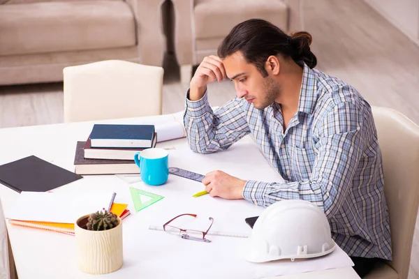 Young male architect working from house during pandemic — Stock Photo, Image