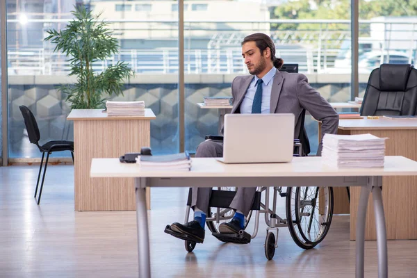 Junge männliche Angestellte im Rollstuhl bei der Arbeit im Büro — Stockfoto