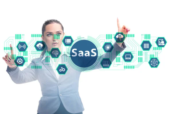 Software als Dienstleistung - SaaS-Konzept mit Unternehmerin — Stockfoto