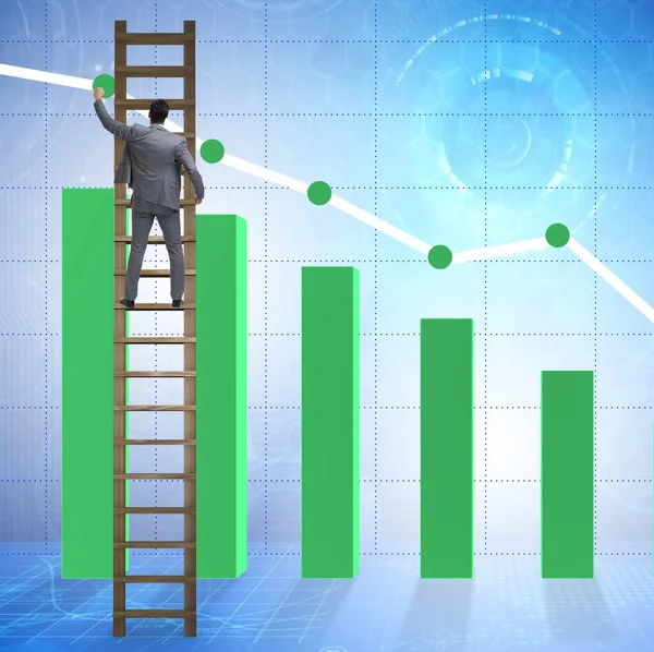 Zakenman klimmend naar groei in statistieken — Stockfoto