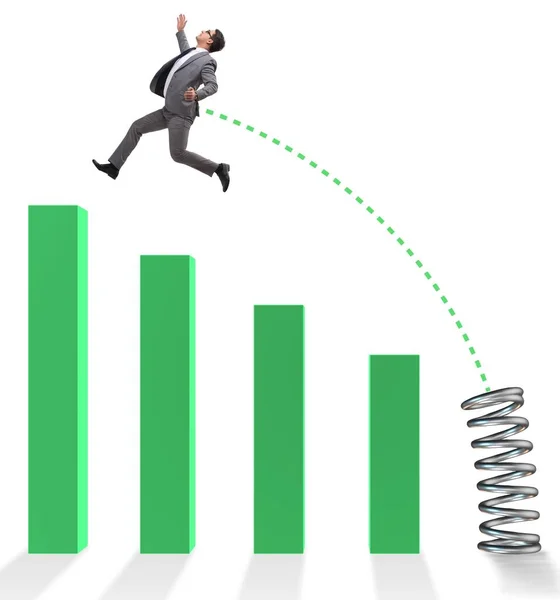 Business people jumping over bar charts — Stock Photo, Image