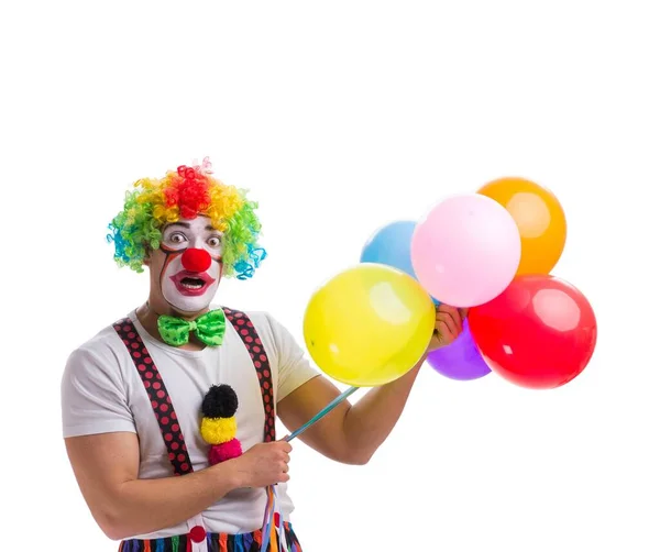 Rolig clown med ballonger isolerade på vit bakgrund — Stockfoto