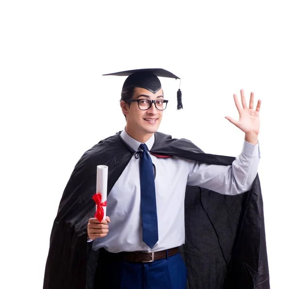 Estudante graduado isolado em fundo branco — Fotografia de Stock