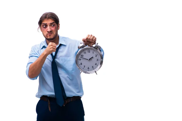 Ongelukkig jong mannelijk werknemer in time management concept — Stockfoto