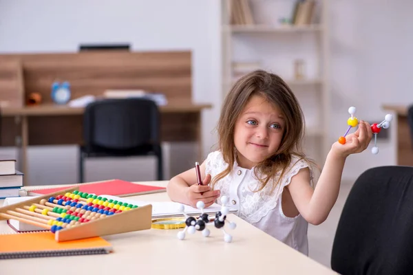 Piccola ragazza che si prepara per gli esami a casa — Foto Stock