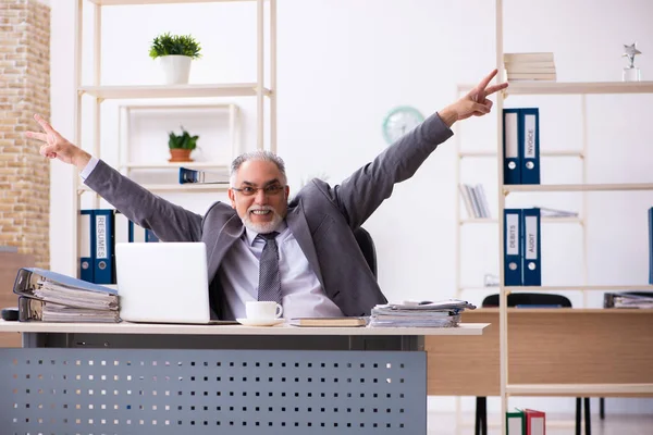 Ancien employé masculin travaillant dans le bureau — Photo