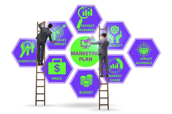 Marketing concept illustratie met zakenman druk op de knop — Stockfoto
