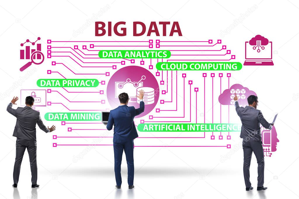 Big data concept illustraion in modern computing with businessma