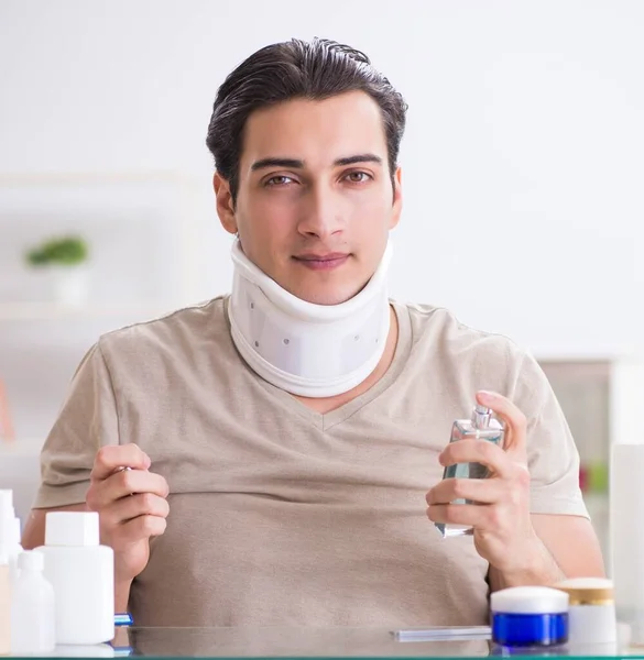 Man with neck brace after whiplash injury