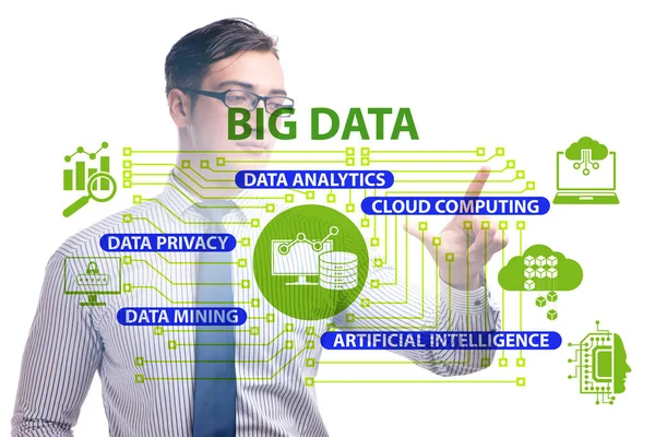 Big data koncept med affärsman trycker på virtuell knapp — Stockfoto