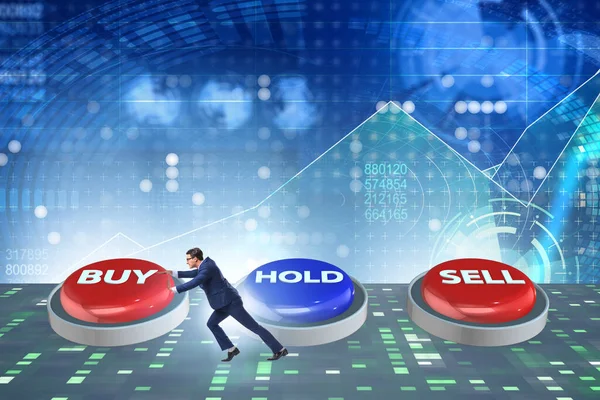 Konzept der kommerziellen Entscheidungen zwischen Kauf und Verkauf — Stockfoto