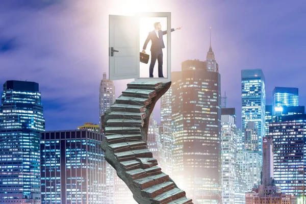 Concept of career ladder and door with businessman — Stock Photo, Image
