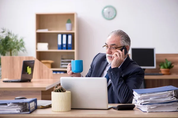 Ancien employé masculin travaillant dans le bureau — Photo