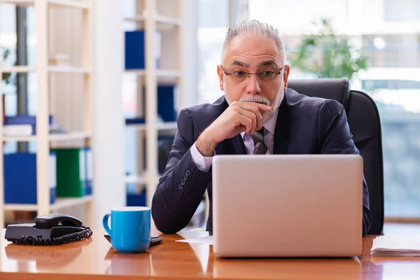 Gammal affärsman anställd som arbetar på kontoret — Stockfoto