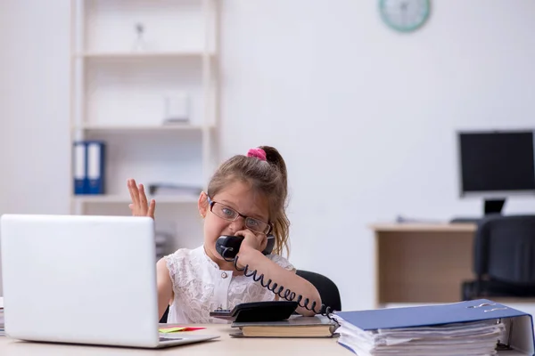Grappig klein meisje accountant werken in het kantoor — Stockfoto