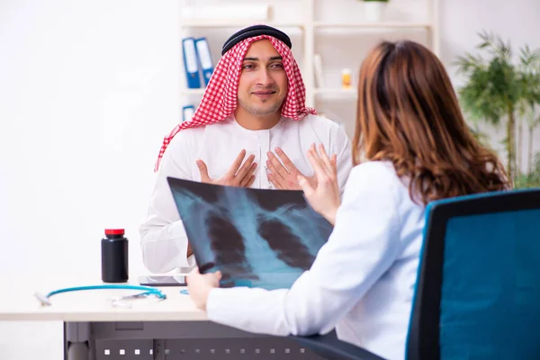 Mladý arabský podnikatel na návštěvě kavkazského lékaře — Stock fotografie