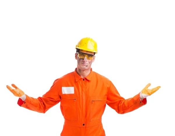 Contractor employee wearing coveralls isolated on white — Stock Photo, Image