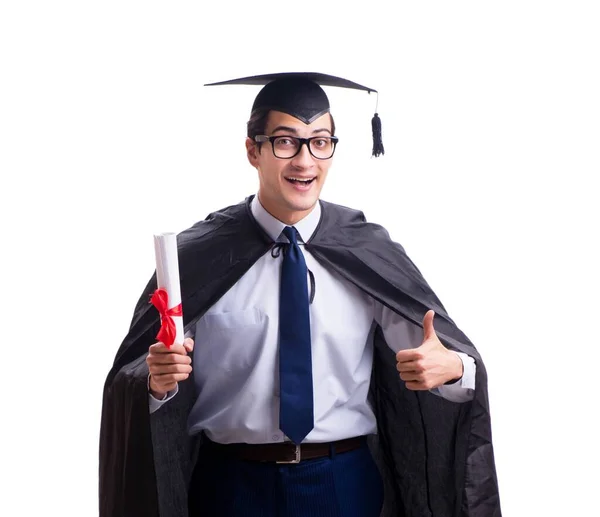 Estudante graduado isolado em fundo branco — Fotografia de Stock