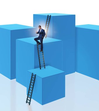 Bloğun tepesindeki işadamı beyazda izole edildi