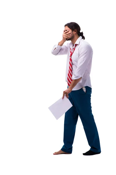 Young man with paper in unemployment concept — Stock Photo, Image