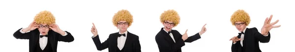 Young man wearing afro wig — Stock Photo, Image