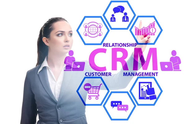 İş kadınıyla CRM custromer ilişki yönetimi kavramı — Stok fotoğraf