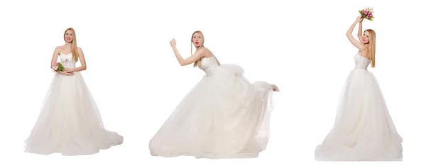 白い服に隔離されたウェディングドレスの女性 — ストック写真