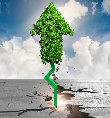 Yukarı bakan yeşil ok - 3d oluşturma