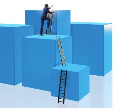 Bloğun tepesindeki işadamı beyazda izole edildi