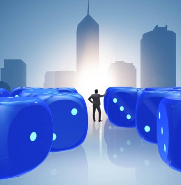 İş adamı iş dünyasının başarılı olma şansını düşünüyor.