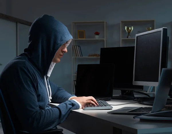 Hacker hacking computer at night